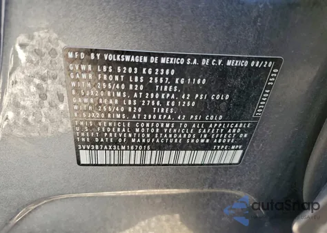 2020 Volkswagen Tiguan Se из США, поврежденный, VIN 3VV3B7AX3LM167015